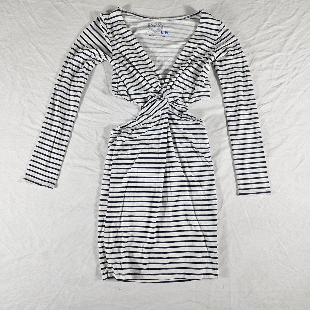 Blue Life Striped Long Sleeve Dress with Twist Detail